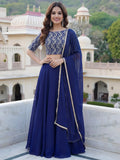 Tulsi Art Wonderful Royal Blue Embroidered Georgette Festive Wear Lehenga Choli | Grocsy