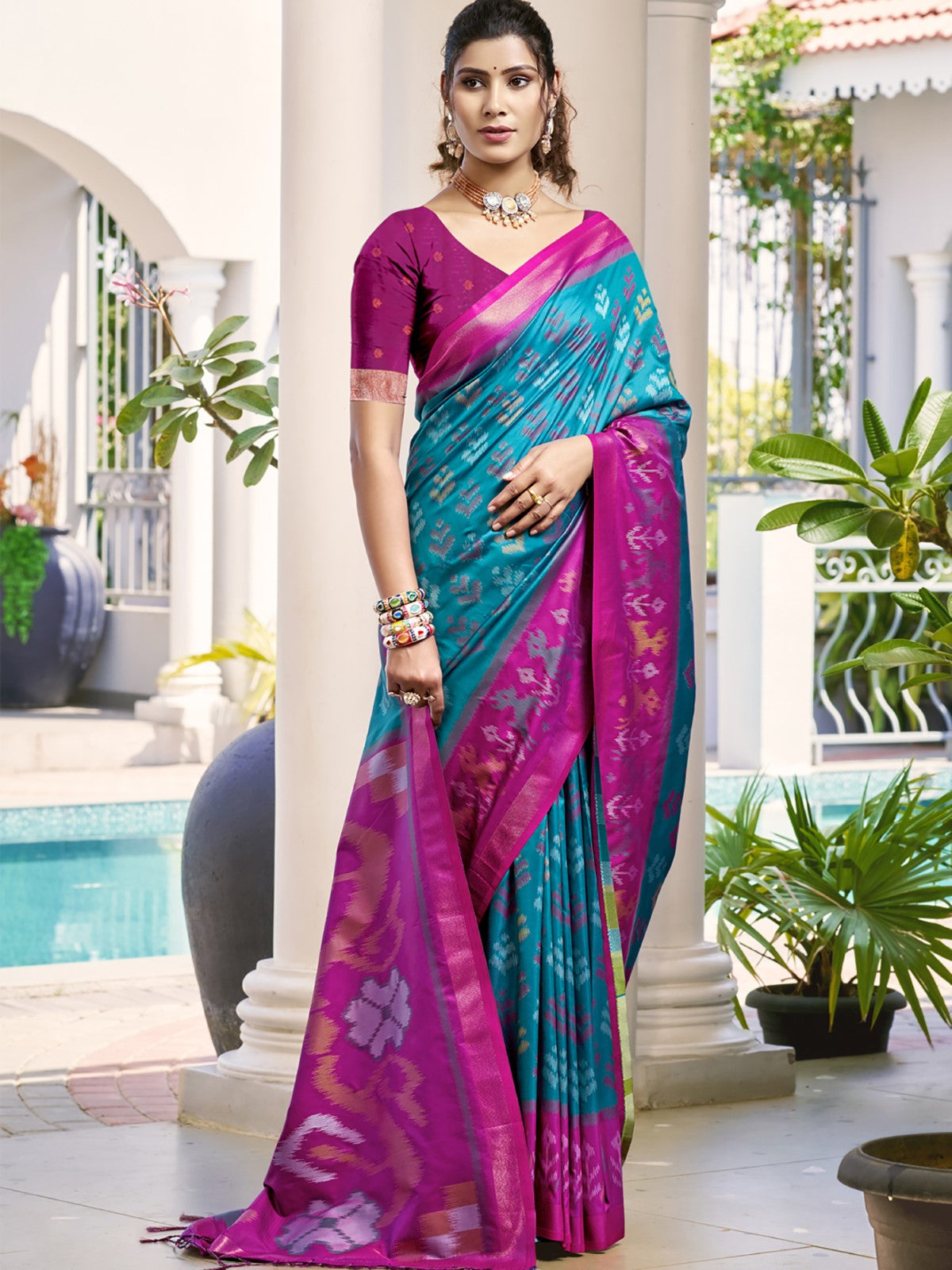 Anaita Blue Silk Saree With Blouse Piece | Grocsy