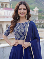 Tulsi Art Wonderful Royal Blue Embroidered Georgette Festive Wear Lehenga Choli | Grocsy