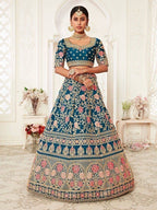 Tulsi Art Blue Rose Embroidered Silk Bridal Lehenga Choli | Grocsy