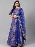 Tulsi Art Blue & Golden Semi-Stitched Myntra Party Wear Lehenga & Unstitched Blouse With Dupatta | Grocsy