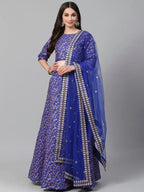 Tulsi Art Blue & Golden Semi-Stitched Myntra Party Wear Lehenga & Unstitched Blouse With Dupatta | Grocsy