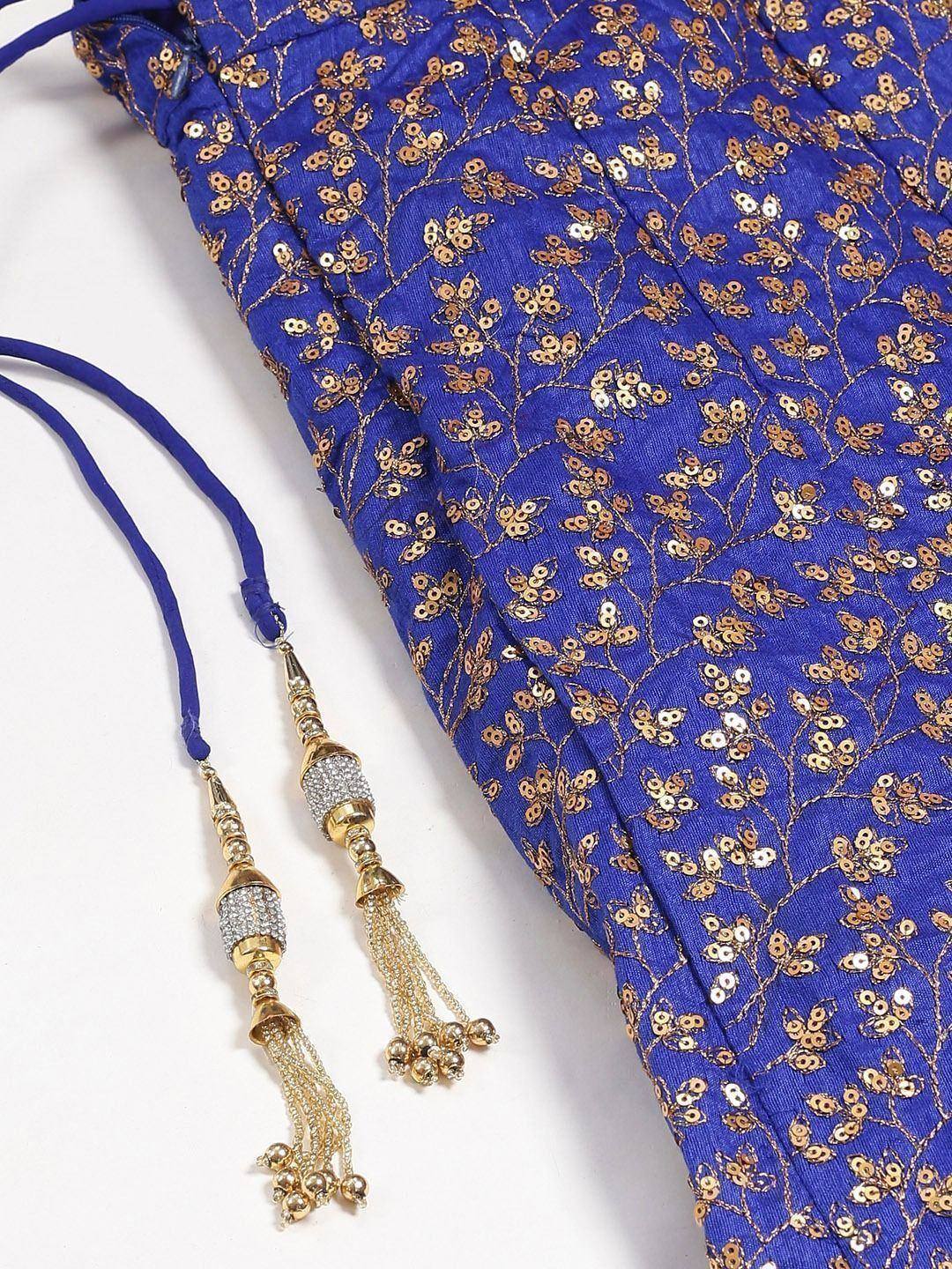 Tulsi Art Blue & Golden Semi-Stitched Myntra Party Wear Lehenga & Unstitched Blouse With Dupatta | Grocsy