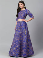 Tulsi Art Blue & Golden Semi-Stitched Myntra Party Wear Lehenga & Unstitched Blouse With Dupatta | Grocsy