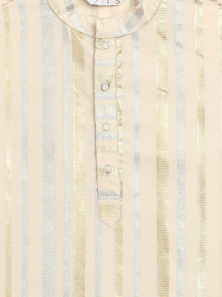 Ahalyaa Cream Crepe Foil Print Kids Kurta Churidar Set For Boys | Grocsy