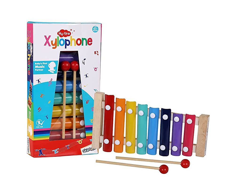 Skoodle My First Xylophone for Kids and Toddlers with Harmonica, Best Educational Musical Instrument with Wooden Mallets for Boys and Girls | Grocsy