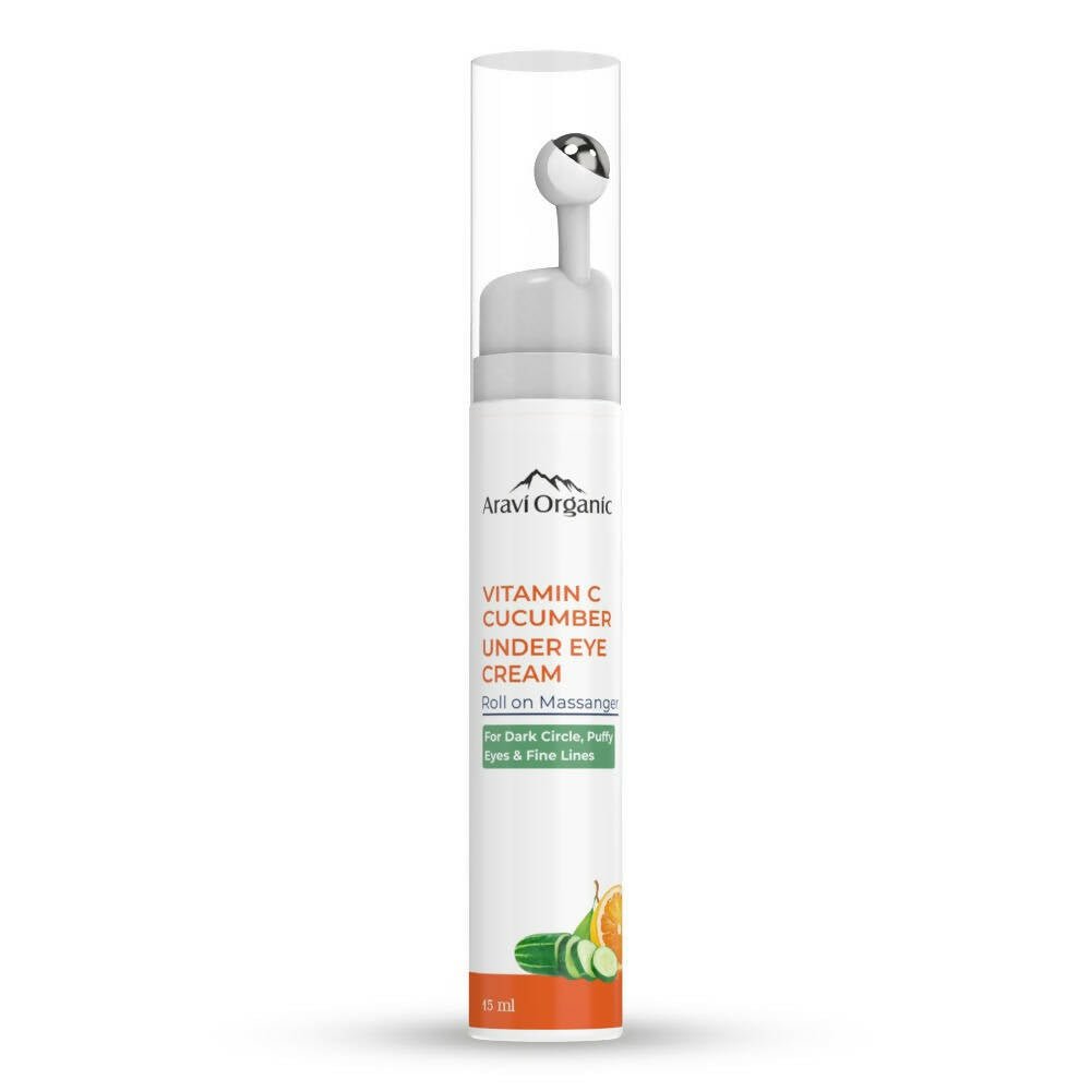 Aravi Organic Vitamin C & Cucumber Under Eye Cream Gel Roll on Massager | Grocsy