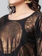 Ahalyaa Black Crepe Copper Foil Printed Jumpsuit | Grocsy