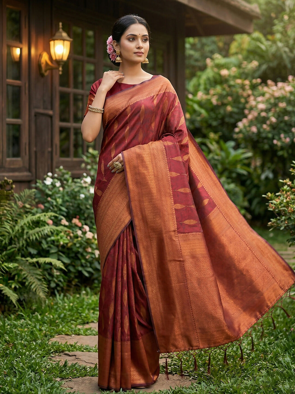 Shree Shyam Fashion Maroon Silk Blend Saree | Grocsy