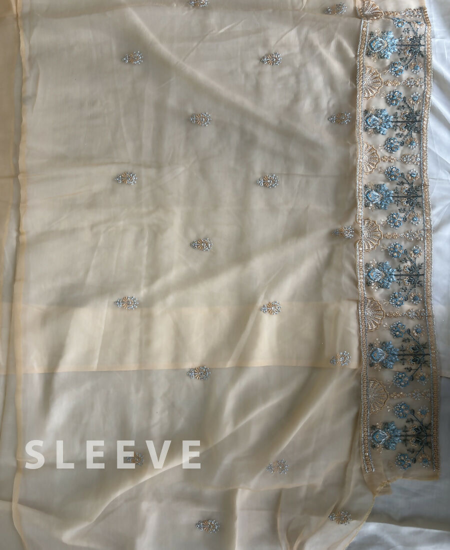 KC Heavy Chiffon Silk Yellow Hand Embroidered Straight Suit For Women Wedding | Grocsy