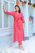 Aayaa Pure Muslin printed Kurti & Pant - Red pink | Grocsy