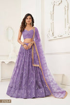 Aastha Fashion Lavender Butterfly Net Tone To Tone Thread Work, Sequence Work And Original Mirror Work Embroidery Wedding Wear Lehenga Choli | Grocsy