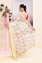 Piyari Fashion Women's White Embellished Cotton Blend Printed Saree | Grocsy