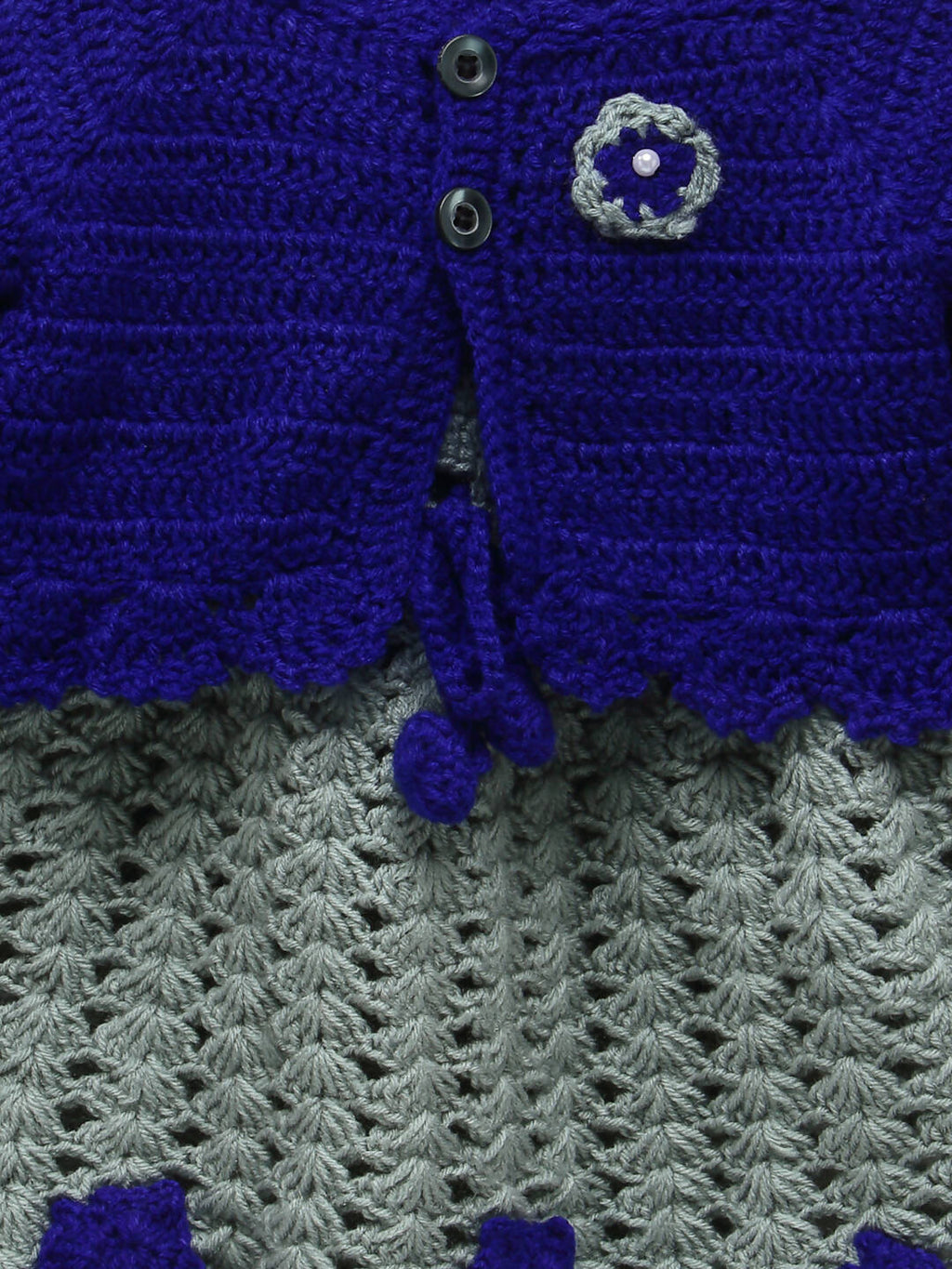 ChutPut Hand knitted Crochet Princess Wool Dress For Baby Girls - Blue | Grocsy