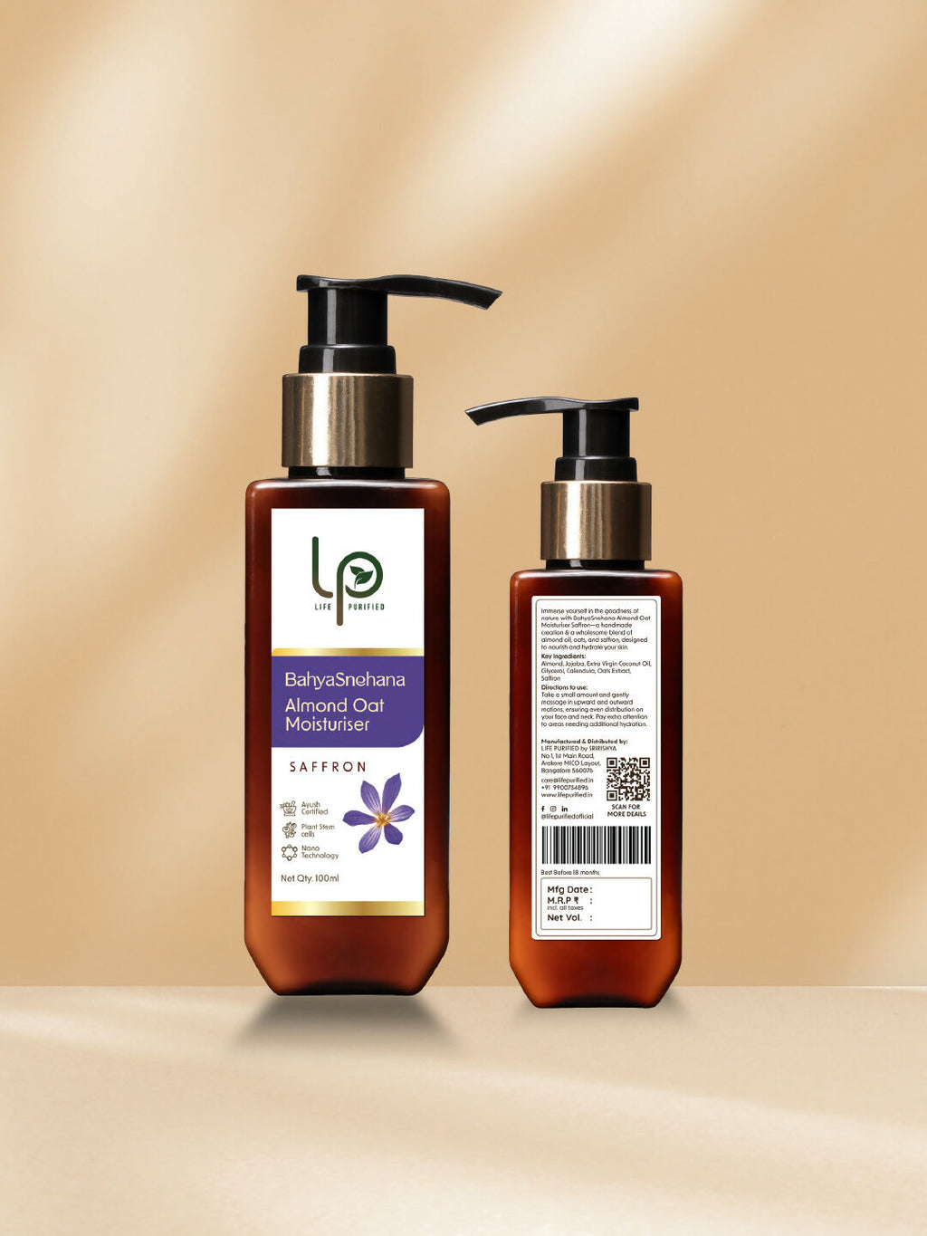 Life Purified Bahyasnehana Almond Oat Moisturiser - Body Lotion - Saffron | Grocsy