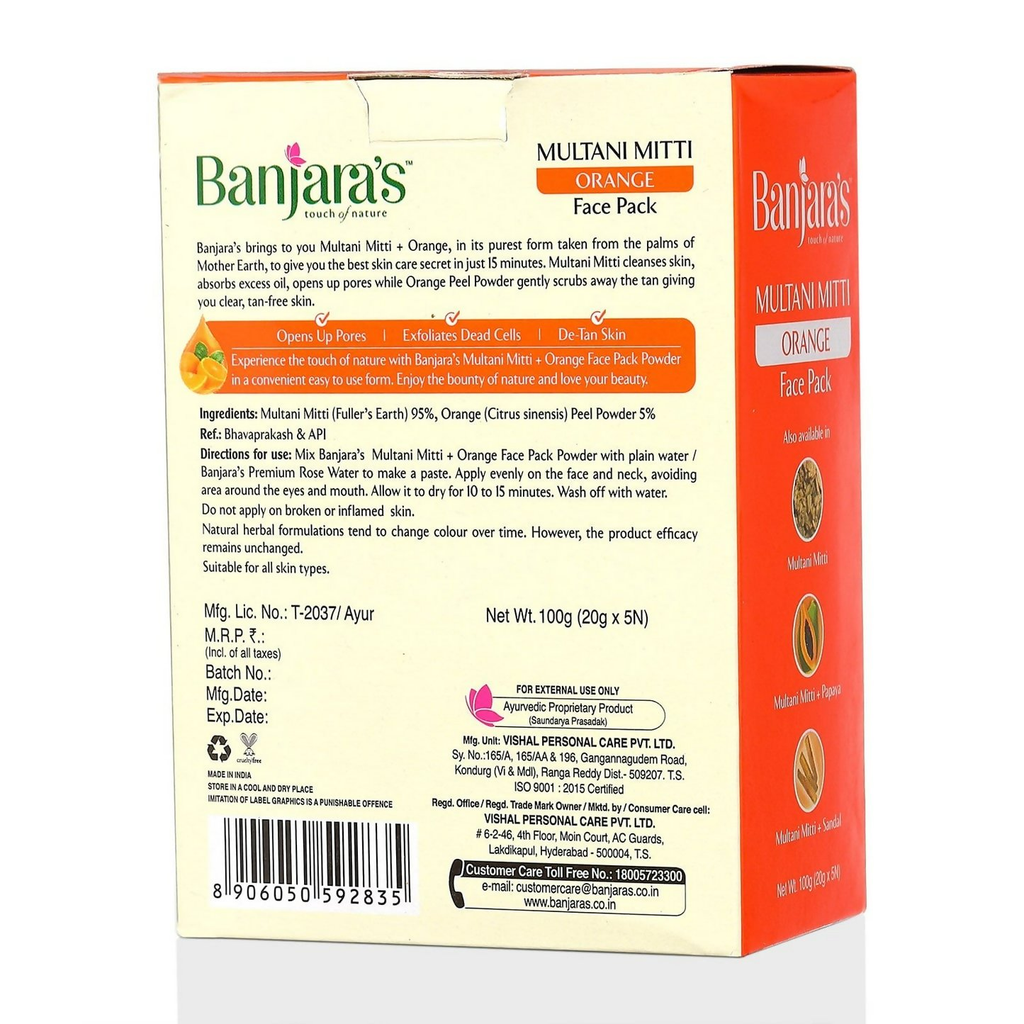 Banjara's Multani Mitti + Orange Face Pack Powder | Grocsy