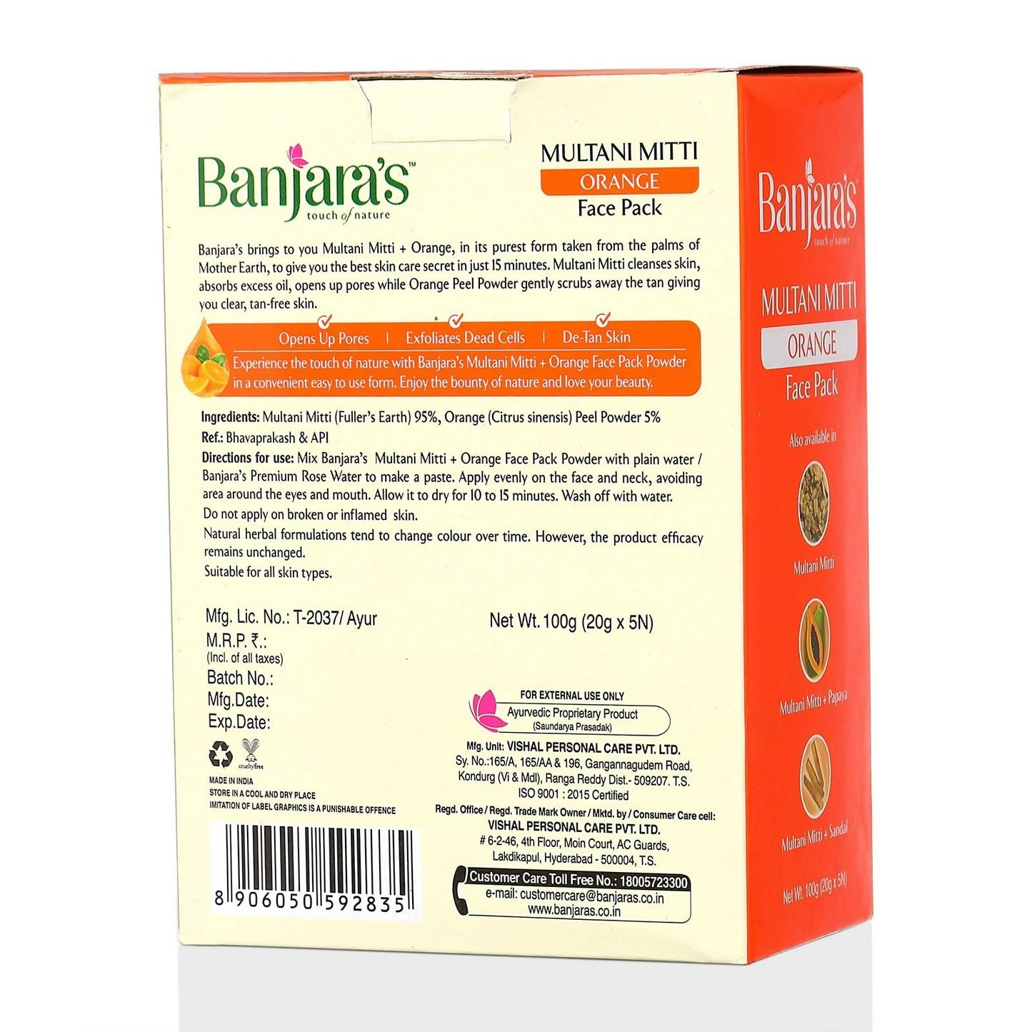 Banjara's Multani Mitti + Orange Face Pack Powder | Grocsy