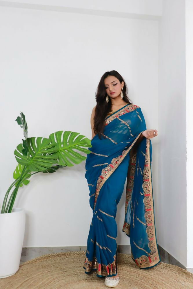 Vamsee Aaradhna Blue Georgette Saree | Grocsy