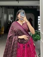 Vastranavya Bandhej And Ajarakh Print Tussar Silk Lehenga Choli - Pink | Grocsy