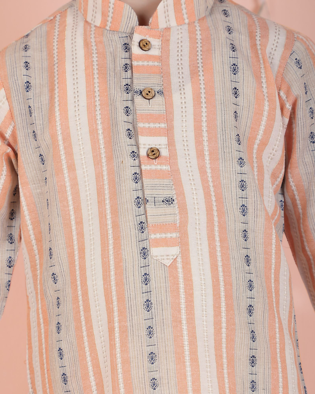 Joban Fashion Kids Island Cotton Full Sleeves Striped Kurta and Pyjama- Orange | Grocsy