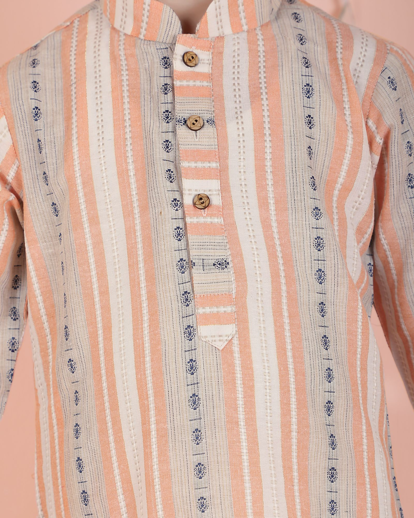 Joban Fashion Kids Island Cotton Full Sleeves Striped Kurta and Pyjama- Orange | Grocsy