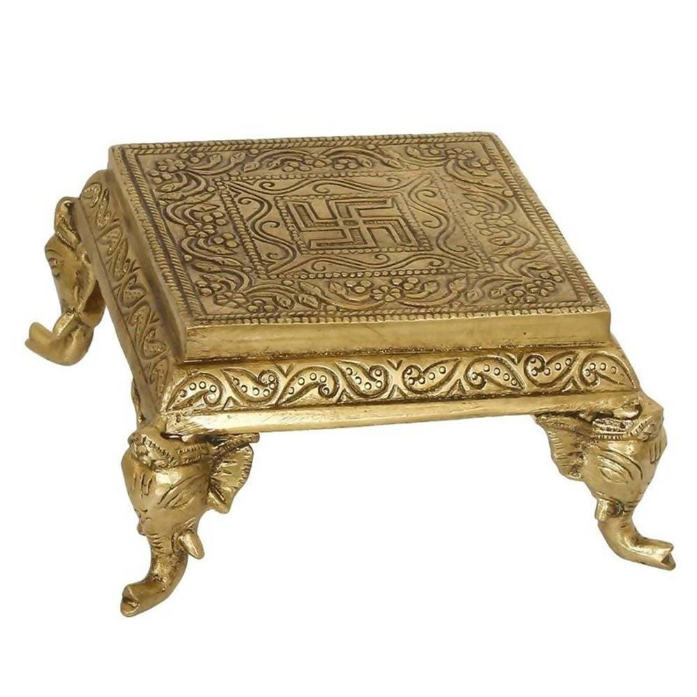 Puja N Pujari Elephant Design Brass Pooja Chowki | Grocsy