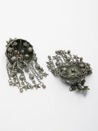 NVR Women's Silver Plated Mirror Work Oxidised Contemporary Jhumka Earrings | Grocsy