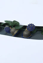 Mominos Fashion Johar Kamal Kundan Work Jhumka With Blue Beads For Women