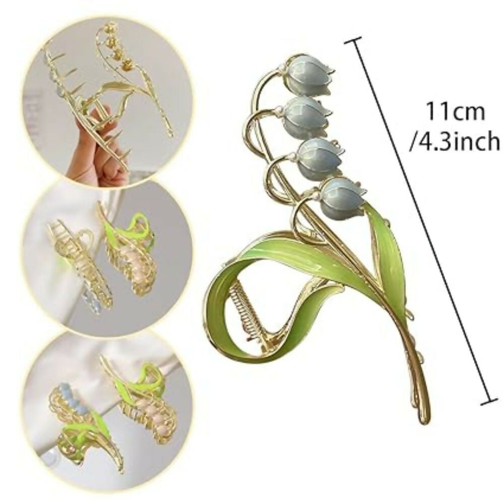 Joban Fashion Green Metal Queen Art Long Flower Hair Clutcher For Women | Grocsy