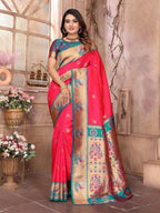 Joban Fashion Paithani Hot Pink Woven Soft Silk Saree | Grocsy