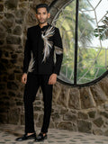 Black Bandhgala Elegance – Peacock Embroidery by Hilo Design | Grocsy
