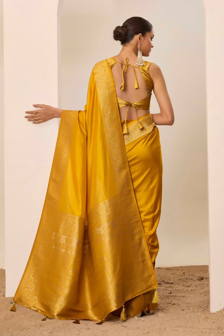 Yellow Dolla Silk Wevon Galla Designer Saree - Zeel | Grocsy