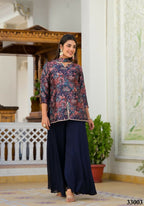 Designer Stylish Navy Blue Dull satin Stitched Suit With Dupatta - Samya | Grocsy