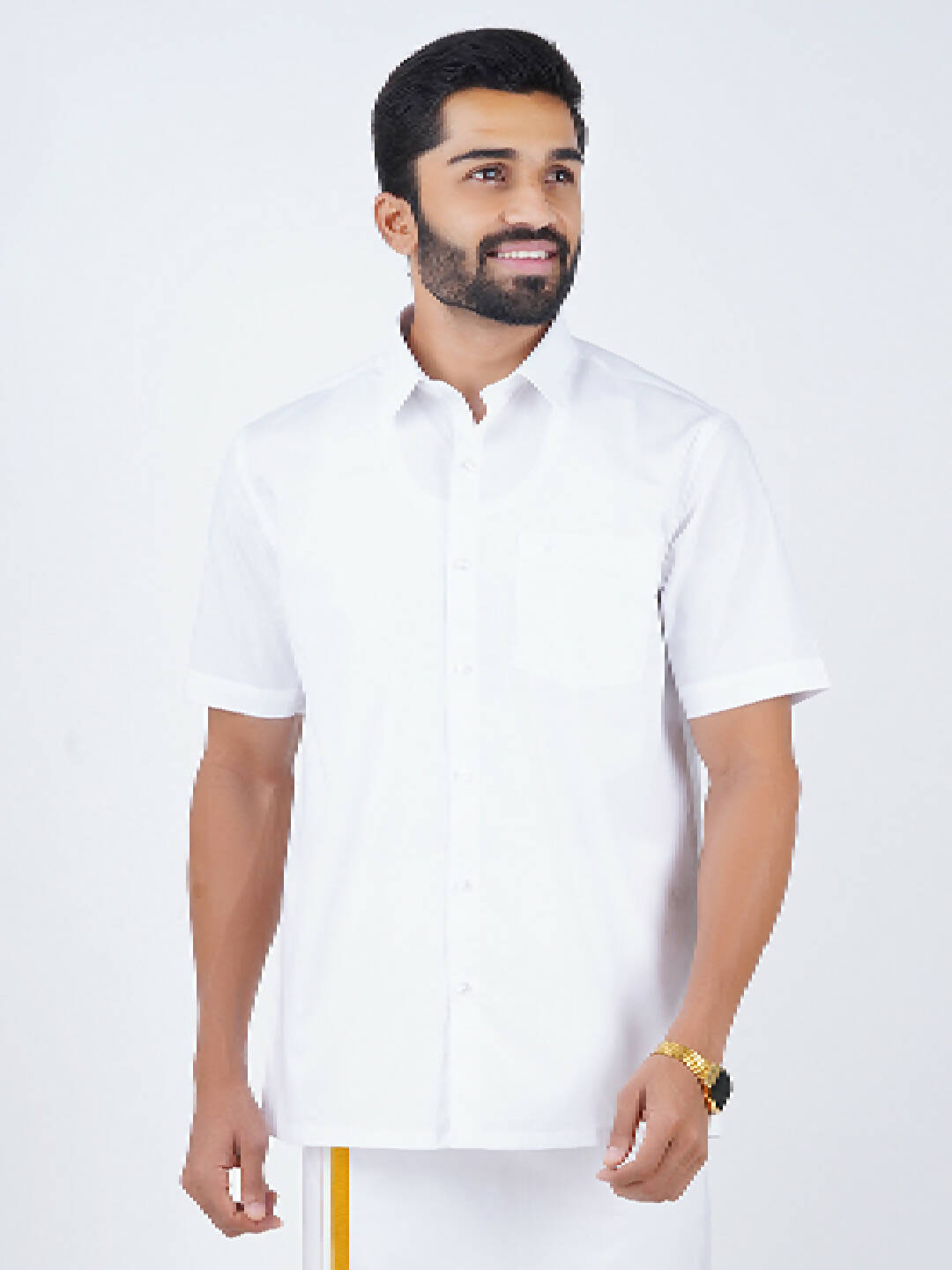Ramraj Cotton Mens Half Sleeve Formal 100 % Cotton White Shirt | Grocsy