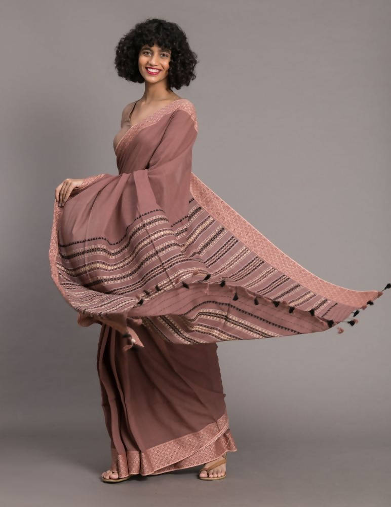 Suta Brown Handloom Pure Cotton Saree | Grocsy