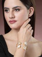 NVR Women's Gold-Polished Mother of Pearl Handcrafted Cuff Bracelet | Grocsy