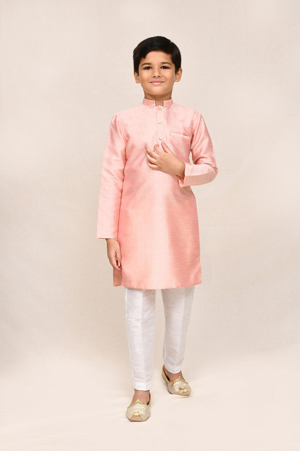 Joban Fashion Silk Peach Kurta With Straight Fit Pant | Grocsy