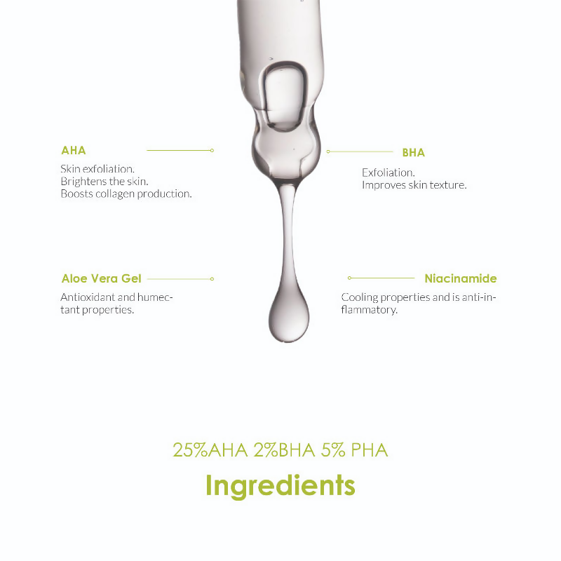 The Body Temple 25% AHA + 2% BHA & 5% PHA Peeling Solution for Face | Grocsy