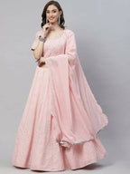 Pink Georgette Thread with Sequins Embroidered work Lehenga Choli with Dupatta - Jivika | Grocsy