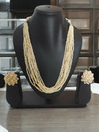 Inhanns Bloom Handmade Beaded Necklace With Earrings - 12 Layers - Cream Necklace Set | Grocsy