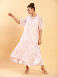 BohoJazz Bohemian Signature Layered Maxi Dress with Motif - Pink | Grocsy