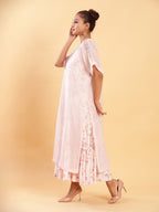 BohoJazz Bohemian Signature Layered Maxi Dress with Motif - Pink | Grocsy