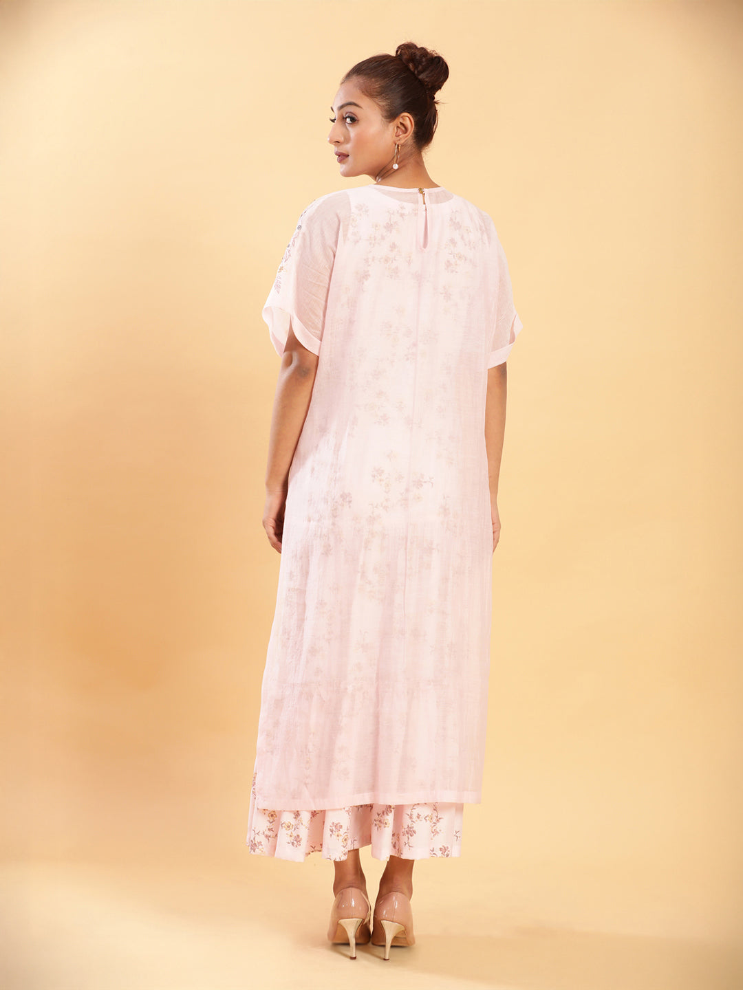 BohoJazz Bohemian Signature Layered Maxi Dress with Motif - Pink | Grocsy