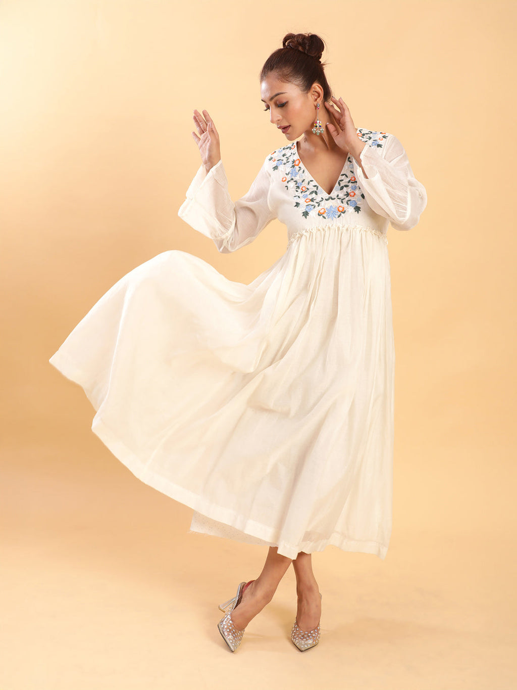 BohoJazz Bohemian Signature Layered Maxi Dress with Motif - White | Grocsy