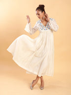 BohoJazz Bohemian Signature Layered Maxi Dress with Motif - White | Grocsy