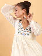 BohoJazz Bohemian Signature Layered Maxi Dress with Motif - White | Grocsy