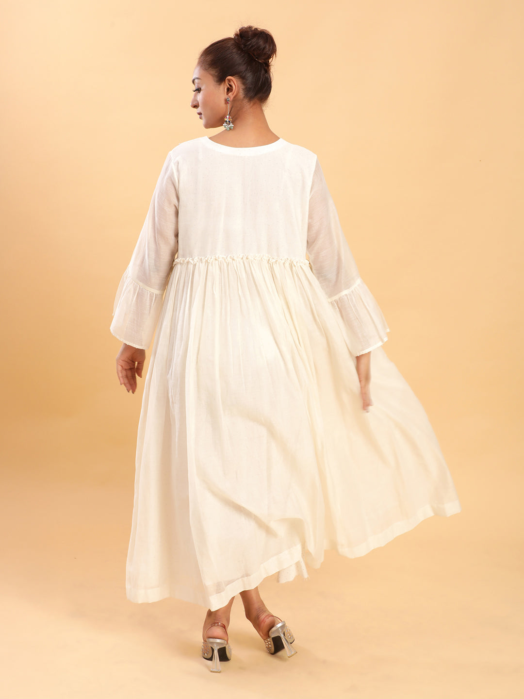 BohoJazz Bohemian Signature Layered Maxi Dress with Motif - White | Grocsy