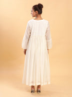 BohoJazz Bohemian Signature Layered Maxi Dress with Motif - White | Grocsy