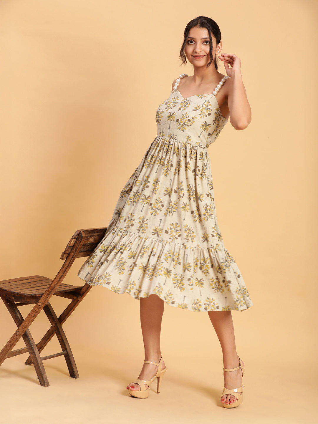 BohoJazz Handblock Boho Dress with Ornate Pearl Straps | Grocsy