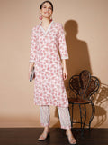 Myshka Women Pink Floral Kurta & Trousers | Grocsy
